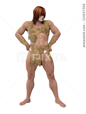 3D Prehistoric male warrior 124037308