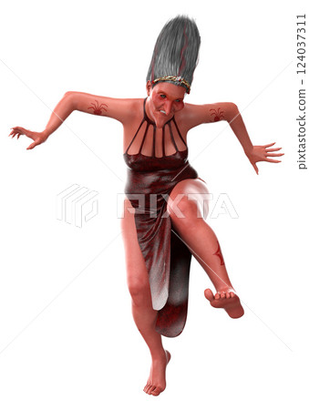 3D Scary witch with red skin in leather dress 3D Scary witch with red skin in leather dress 124037311