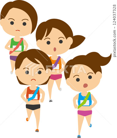 Illustration of a female relay race runner Illustration of a female relay race runner 124037328