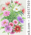 This is a gentle and cute watercolor illustration of vibrant and gorgeous flowers in a floral art style. 124037369