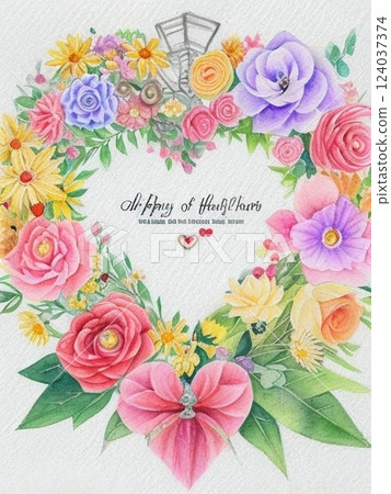 This is a cute art illustration of a gorgeous and elegant heart-shaped flower frame. 124037374