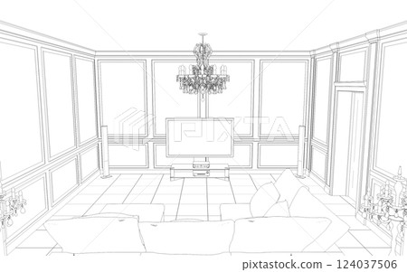 interior contour visualization, 3D illustration, sketch, outline 124037506
