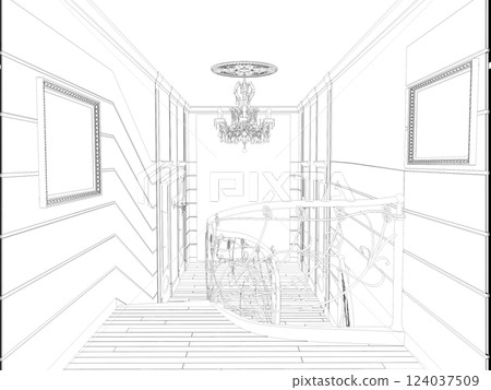 interior contour visualization, 3D illustration, sketch, outline 124037509