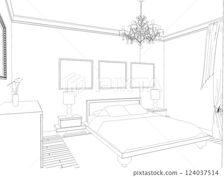 interior contour visualization, 3D illustration, sketch, outline interior contour visualization, 3D illustration, sketch, outline 124037514