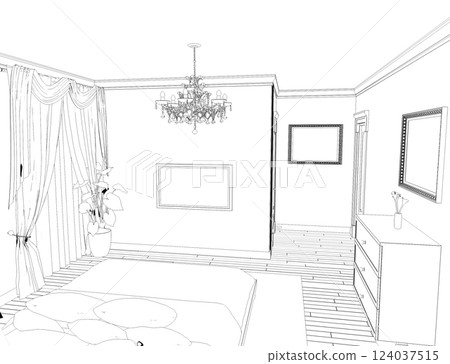 interior contour visualization, 3D illustration, sketch, outline interior contour visualization, 3D illustration, sketch, outline 124037515