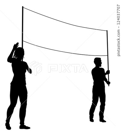 Banner Silhouette Protestors at March Rally Strike 124037707