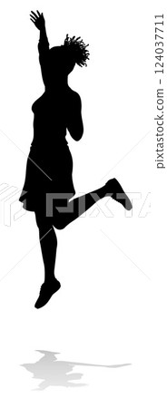 Happy Woman Jumping For Joy Silhouette Person 124037711
