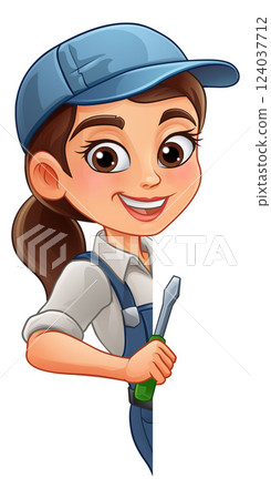 Woman Female Electrician Screwdriver Cartoon Woman Female Electrician Screwdriver Cartoon 124037712