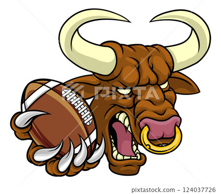Bull Minotaur Longhorn Cow Football Mascot Cartoon 124037726