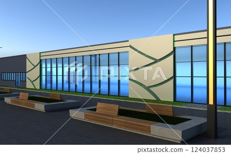 3d render exterior mall, exterior visualization, 3D illustration 124037853