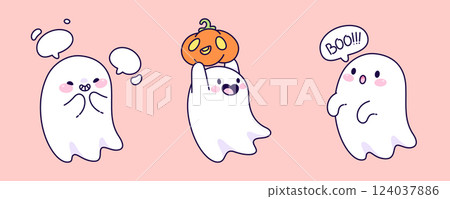 Kawaii ghost characters with cute faces Kawaii ghost characters with cute faces 124037886