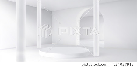 White abstract interior with podium and arch White abstract interior with podium and arch 124037913