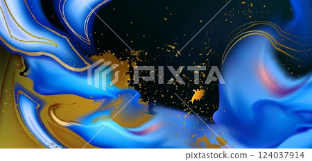 Blue and gold ink texture 124037914