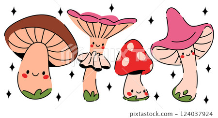 Cute mushroom characters mascot pack Cute mushroom characters mascot pack 124037924