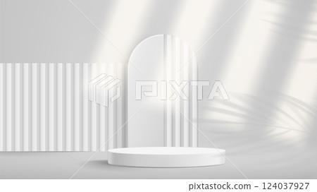 White arched wall panels and round podium stage White arched wall panels and round podium stage 124037927