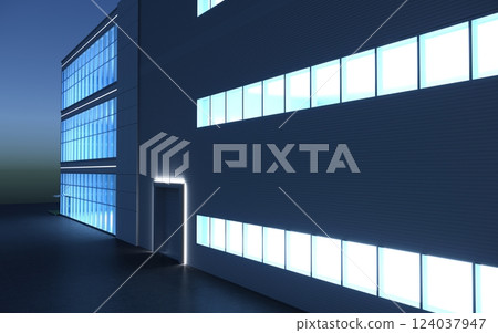 3d render exterior mall at night, exterior visualization, 3D illustration 124037947