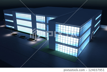 3d render exterior mall at night, exterior visualization, 3D illustration 124037951