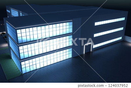 3d render exterior mall at night, exterior visualization, 3D illustration 124037952