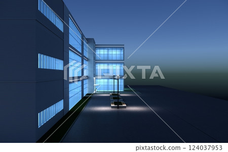 3d render exterior mall at night, exterior visualization, 3D illustration 124037953