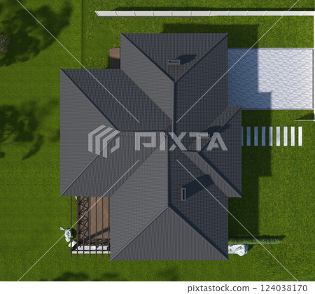 exterior of a country house, cottage, visualization, 3D illustration exterior of a country house, cottage, visualization, 3D illustration 124038170