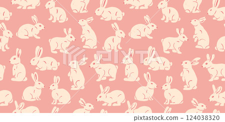 Easter Pink Bunnies Vector Seamless Pattern Easter Pink Bunnies Vector Seamless Pattern 124038320