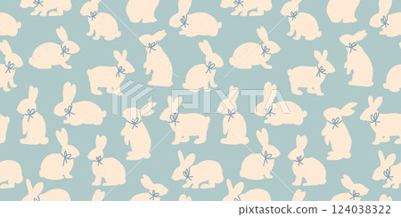 Baby Boy Bunnies Vector Seamless Pattern Blue 124038322