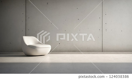 futuristic armchair and white concrete wall background 124038386