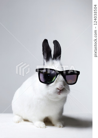 Funny fluffy rabbit in Sunglasses. Easter bunny 124038504