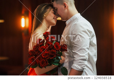 Closeness of the people. Romantic couple have dinner in the restaurant Closeness of the people. Romantic couple have dinner in the restaurant 124038518