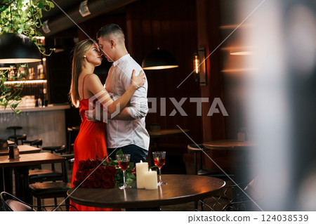 Conception of love. Romantic couple have dinner in the restaurant 124038539