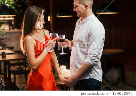 Sincere emotions. Romantic couple have dinner in the restaurant Sincere emotions. Romantic couple have dinner in the restaurant 124038543