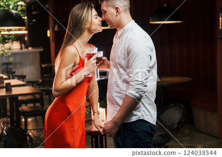 Sincere emotions. Romantic couple have dinner in the restaurant Sincere emotions. Romantic couple have dinner in the restaurant 124038544