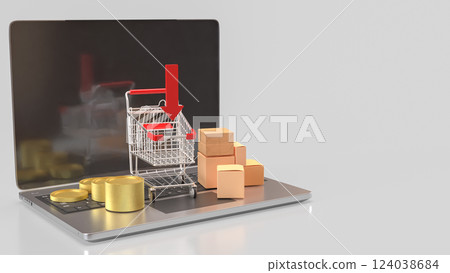 The Shopping cart on notebook for Business concept 3d Rendering. The Shopping cart on notebook for Business concept 3d Rendering. 124038684