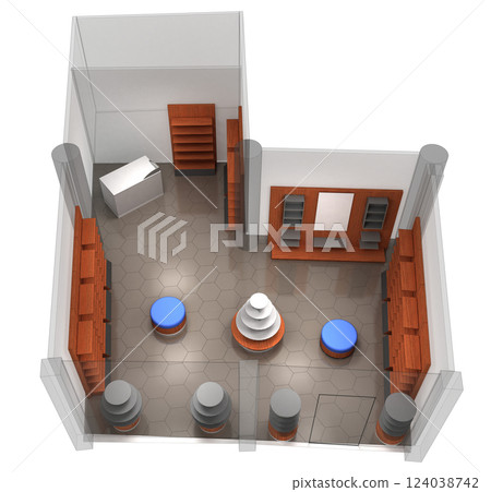 commercial premises, shop, interior visualization, 3D illustration commercial premises, shop, interior visualization, 3D illustration 124038742