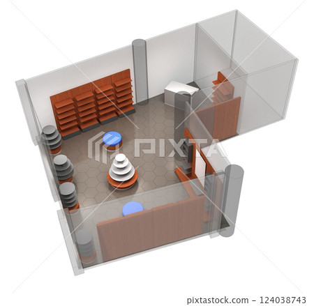 commercial premises, shop, interior visualization, 3D illustration 124038743