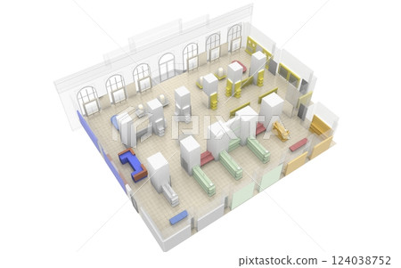 commercial premises, shop, interior visualization, 3D illustration 124038752