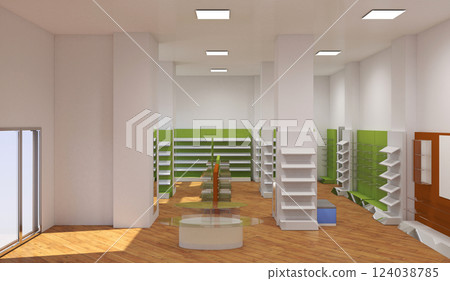 commercial premises, shop, interior visualization, 3D illustration commercial premises, shop, interior visualization, 3D illustration 124038785