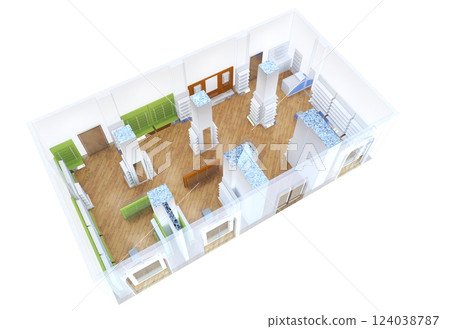 commercial premises, shop, interior visualization, 3D illustration commercial premises, shop, interior visualization, 3D illustration 124038787