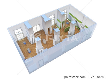 commercial premises, shop, interior visualization, 3D illustration commercial premises, shop, interior visualization, 3D illustration 124038789