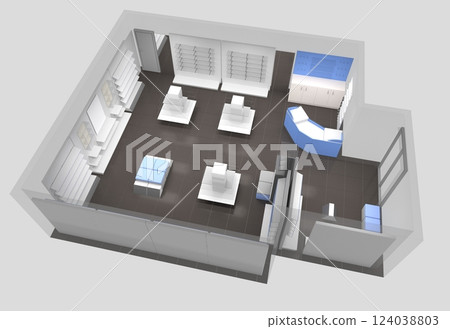 commercial premises, shop, interior visualization, 3D illustration commercial premises, shop, interior visualization, 3D illustration 124038803