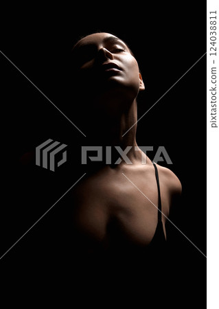 Sexy Woman silhouette in dark. Beautiful Body passion Girl Sexy Woman silhouette in dark. Beautiful Body passion Girl 124038811