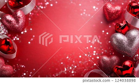 A romantic background with sparkling hearts and ribbons A romantic background with sparkling hearts and ribbons 124038898