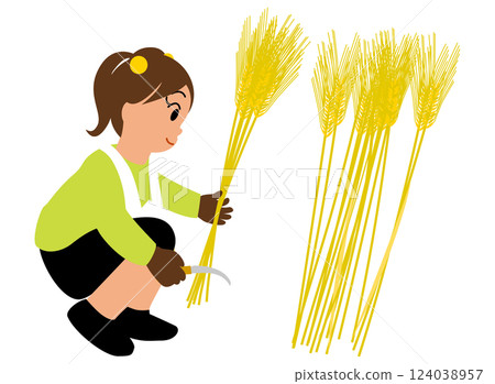 Illustration of children experiencing wheat harvesting 03 Illustration of children experiencing wheat harvesting 03 124038957