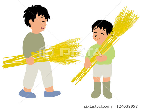 Illustration of children experiencing wheat harvesting 04 124038958
