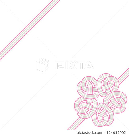 Mizuhiki-style stylish cherry blossom knot frame, pink and silver, 5 corner ribbons, no text 124039002