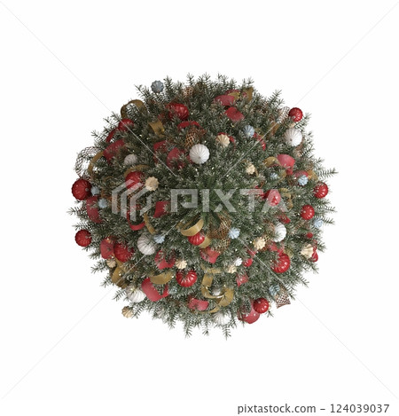 Christmas tree with decorations, isolated on white background, 3D illustration, cg render Christmas tree with decorations, isolated on white background, 3D illustration, cg render 124039037