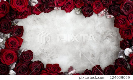 紅玫瑰環繞的優雅框架背景 124039069