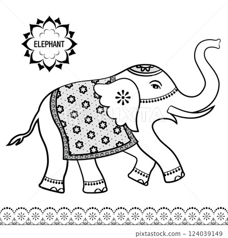 流行印度大象插畫 C 124039149