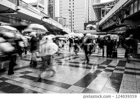 A crosswalk in the rain. Photographed near Umeda, Osaka. 124039359