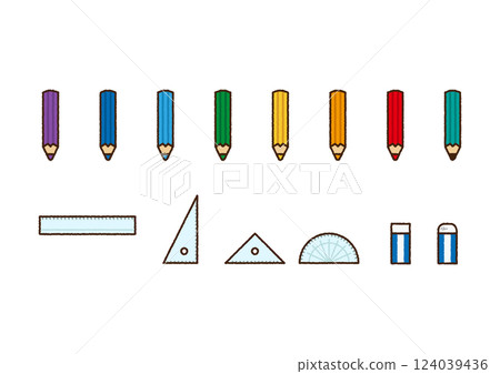 Illustration set of stationery used at school Illustration set of stationery used at school 124039436